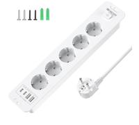 Enchufe empotrable de 5 enchufes con USB-C PD 20 W | Regleta de 2 m empotrable con conmutable | Enchufe retráctil para mesas y mesas de conferencias | 16 A 250 V 4000 W Máx, 3 x 1,5 mm² | Blanco
