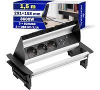 Enchufe Empotrable Mesa 291x158 mm con Cable Alimentación de 1,5 m - Regleta Empotrable 3 x Schuko y 2 x USB 5V/2,1A - Garantía de 10 Años - MONTERAL
