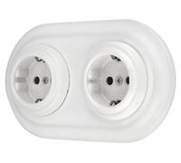 Enchufe empotrado de porcelana, estilo retro, de doble salida, con marco blanco, 250V, 16A, para uso en interiores