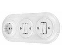 Enchufe empotrado de porcelana, retro, con doble interruptor, triple, todo en uno, serie PR1, color blanco