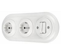 Enchufe empotrado de porcelana, retro, con doble interruptor, triple, todo en uno, serie PR1, color blanco