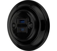 Enchufe empotrado de porcelana, retro, con puertos USB-A y USB-C, doble enchufe, color (modelo PR1)