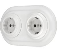 Enchufe empotrado de porcelana, retro, de 2 enchufes, sistema todo en uno, serie PR1, color blanco