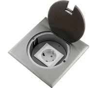 Enchufe empotrado para suelo, enchufe de pared, enchufe 1 x Schuko, acero inoxidable, para suelo y pared, tapa abatible, forma redonda, borde redondo o rectangular