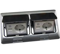 Enchufe empotrado para suelo, enchufe para suelo, toma de corriente de 4 enchufes (2+2), acero inoxidable, para suelo y pared