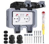 Enchufe Estanco Exterior Impermeable, Toma de Corriente IP66, Doble Pared Enchufes con Interruptor, Conector de Cable y Tapa Abatible, para Cocina Baño Garaje Piscina y Jardín