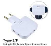 Enchufe europeo 3 en 1 regleta multipla 1 convertir 3 extensión toma de corriente 180 ° Adaptador de CA con enchufe de cumplimiento giratorio BLANCO