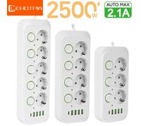Enchufe europeo, enchufes múltiples, salidas de CA, Cable de extensión de regleta con puertos USB, Protector contra sobretensiones, filtro de red, interruptor Individual F74 White 2m