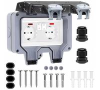 Enchufe Exterior Estanco IP66, Enchufe Exterior Impermeable con Tapa Abatible Interruptor, Luz Indicadora, Enchufe de Superficie para Cocina Baño Garaje Piscina Jardín Entornos Húmedos Zona Exterior