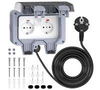 Enchufe Exterior Impermeable con 3M Cable, Toma de Corriente Exterior IP66, Enchufe Exterior Estanco con Interruptor, Conector de Cable y Tapa Abatible, Enchufes Estancos para Garaje Piscina y Jardín