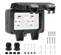 Enchufe Exterior Impermeable, Enchufe Doble Exterior IP66, Enchufe Exterior Estanco con Interruptor Conector de Cable y Tapa Abatible Enchufes Estancos para Cocina Baño Garaje Piscina y Jardín, Negro