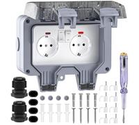 Enchufe Exterior Impermeable, Toma de Corriente IP66, Estanco con Interruptor, Conector de Cable y Tapa Abatible, para Cocina Baño Garaje Piscina y Jardín,Gris
