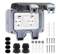 Enchufe Exterior Impermeable, Toma de Corriente IP66, Estanco con Interruptor, Conector de Cable y Tapa Abatible, para Cocina Baño Garaje Piscina y Jardín