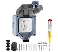 Enchufe Exterior IP66 Impermeable con Interruptor y Luz LED, Toma de Corriente Estanca para Jardín, Terraza y Zonas Húmedas, Instalación en Pared, Gris