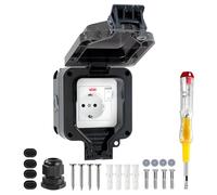 Enchufe Exterior IP66 Impermeable con Interruptor y Luz LED, Toma de Corriente Estanca para Jardín, Terraza y Zonas Húmedas, Instalación en Pared, Negro
