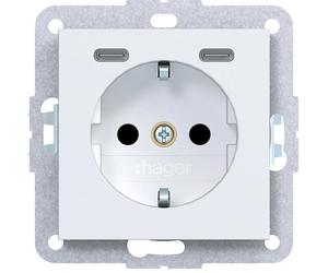 Enchufe Hager SCHUKO con USB, modelo WAS4055WM, tipo C, 20W, color blanco mate