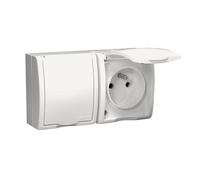 ENCHUFE HERMÉTICO AQUARIUS. 2 VÍAS CON/SIN IP54, BLANCO CON INTERRUPTOR EN T - E131AB-KN157