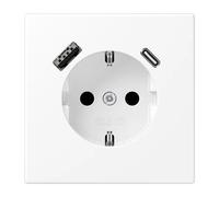 Enchufe Jung SCHUKO, modelo LS1520-15CAWWM, con toma USB, tipo AC, color blanco nieve