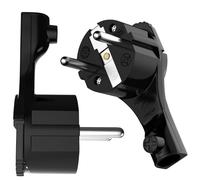 Enchufe Macho Plano Acodado con Contacto de Puesta a Tierra Plástico 8 mm de Altura asa Plegable Protección Contra Dobladuras 250V 16A para Cable de hasta 3x1,5 mm² Angulo CEE 7/7 2 Pieza Negro