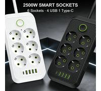 Enchufe Multi-Puerto Europeo con 6/8 Orificios EU, 4 Puertos USB Tipo C, Protección Inteligente Contra Sobretensiones, Adaptador de Carga para Teléfono