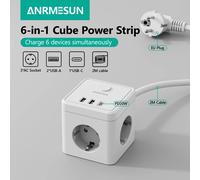 Enchufe múltiple europeo 6 en 1 con carga rápida PD20W, protector contra sobretensiones, cable de extensión de 2m, 3 tomas de CA, 2 USB-A y 1 puerto Tipo-C para mesa EU Plug PD 20W