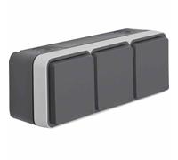 Enchufe múltiple SCHUKO de 3 tomas, modelo 47733515, con tapa abatible, para instalación en pared (AP), color gris claro