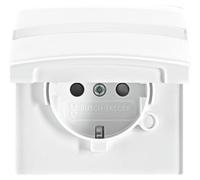 Enchufe Schuko universal BJ UPWG, modelo EUGKBN-34-101, con tapa abatible y placa de color blanco alpino