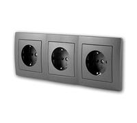 Enchufe triple FLAIR antracita, 250V/16A, conexión por tornillo, apto para caja de empotrar