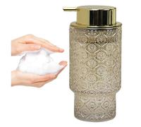 Encimera Bomba de Lavado a Mano Transparente 11 onzas for baño, rellenable, líquido, decoración Vintage Decoración Vintage para el baño(Amber with Gold Pump)