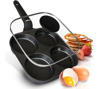endusor Sartén para Huevo frito y Tortitas con Tapa | Sarten de 21 cm con 4 hoyos y protección antiadherente | Todo Tipo de Cocinas e Inducción | Sartén divida para Huevos fritos Panquecas Crepes