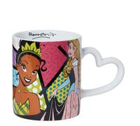 Enesco Disney BRITTO Ariel Tiana Aurora y Cenicienta Princesas - Taza de café con mango de corazón, 14 onzas, multicolor