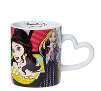 Enesco Disney BRITTO - Taza de café con mango en forma de corazón de Jasmine Bella y Rapunzel, 14 onzas, multicolor