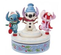 Enesco Figura decorativa Disney Stitch y Angel con muñeco de nieve rotativo, 15 cm