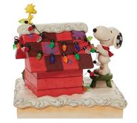 Enesco Jim Shore Peanuts Snoopy y Woodstock Decorando la casa del Perro Figurita, 5.12 Pulgadas, Multicolor