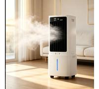 Enfriador de aire evaporativo portátil 3-en-1 para hogar con depósito 12L y mando, ventilador de agua con 3 velocidades, 3 modos, pantalla digital, temporizador 12H y oscilación 120°