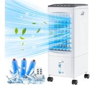 Enfriador de Aire Grande, Aire Acondicionado Portátil Silencioso, 4 en 1 Climatizador Evaporativo 5.5 L Tanque,Temporizador de 1-7 H, 2 Modos 3 Velocidades, Ruedas, Control Remoto para Hogar Oficina