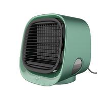Enfriador de aire para camping, mini ventilador de aire acondicionado USB portátil, sin tanque, ultraligero, 3 velocidades, luz de 7 colores, refrigeración personal para coche, caravana, viajes (verde
