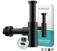 Engelbach® Sifón diseño para lavabo 1 1/4" con apertura limpieza - Desagüe universal con junta de goma e instrucciones - Negro mate