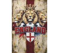 England Three Lions Football Notebook: St George Cross Ruled Journal for Soccer Fans, England Pride Diary with Crown Lion Crest Design - Lined Pages for Notes, Goals & Match Records