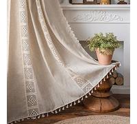ENJOYBRIDAL Cortinas Beige de Encaje de Ganchillo, Cortinas de Retazos de 84 Pulgadas de Largo, 2 Paneles con borlas y Bolsillo para Barra, semitransparentes, Bohemias, para Dormitorio, Sala de Estar