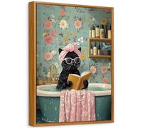Enmarcado Cuadro Moderno Divertido Gato Negro Cuadro Decoracion Lindo Gato Negro Bañándose Lienzo Pintura Imagen Cuadros Decorativos Salon Dormitorio Cuarto de baño Aseo Habitación Infantil 30x40cm