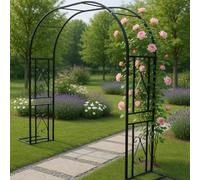 Enrejado de arco de jardín de metal negro, 180 x 40 x 230 cm, cenador duradero para plantas trepadoras, uso en interiores y exteriores, base plana para estabilidad en madera y hormigón, perfecto para