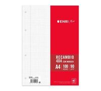 Enri plus recambio formato a4 - cuadriculado 4x4mm 4 taladros - 100 hojas 90gr con margen