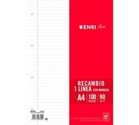 Enri Recambio Plus 100H A4 90 gr Línea C-Margen 4 Taladros Blanco