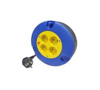 Enrollacable eléctrico portátil redondo con 4 enchufes, cable de cobre 3G1.5mm², con protección contra sobrecargas y función de recogida, ideal para hogar, oficina y uso interior