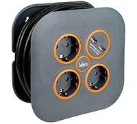 Enrollacables con 3 bases 2p+t y 2 usb solera