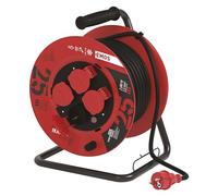 Enrollacables Profesional para Cable alargador, de la Empresa EMOS, con Grado de protección IP44, 25 m de Cable con 4 enchufes Schuko, 1,5 mm2 Goma, para Uso Exterior