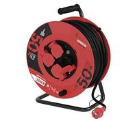 Enrollacables Profesional para Cable alargador, de la Empresa EMOS, con Grado de protección IP44, 50 m de Cable con 4 enchufes Schuko, 1,5 mm2 Goma, para Uso Exterior