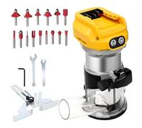 Enrutador inalámbrico compatible con batería Dewalt de 18 V y 20 V, 800 W, 30000 rpm, recortadora de madera sin escobillas con 6 velocidades, cortador de bordes de base de aluminio con 15 brocas de