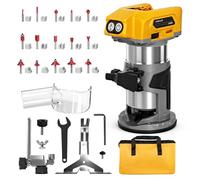 Enrutador sin escobillas compatible con batería Dewalt de 20 V máximo (sin batería), enrutador de madera inalámbrico para 800 W 30000 RPM, 6 velocidades, con 15 brocas de recorte, guía de borde